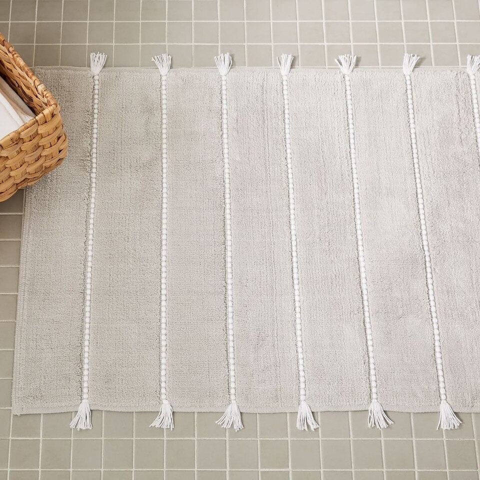 Organic Tassel Stripe Bath Mat West Elm UK
